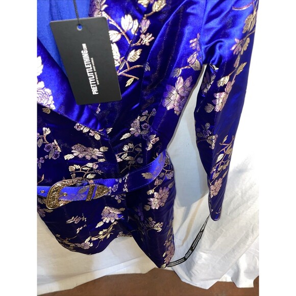 Pretty littleThing Women’s Oriental Dress Size 8 Blue Floral With Belt Going Out - Picture 7 of 12